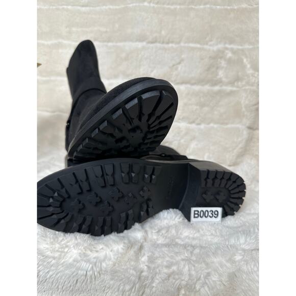 Splendid Samy 8.5 Black Harness Boot Calf High Vegan Suede Chunky - Picture 4 of 5